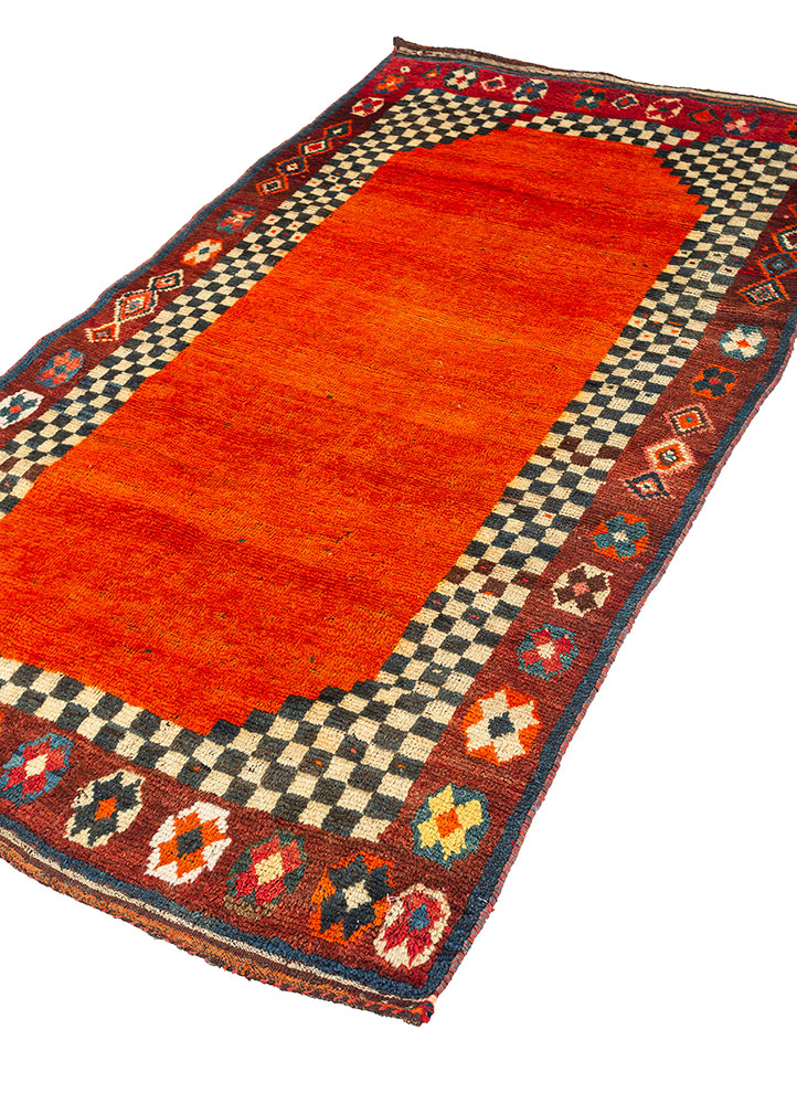 nuray red and orange wool hand knotted Rug - FloorShot