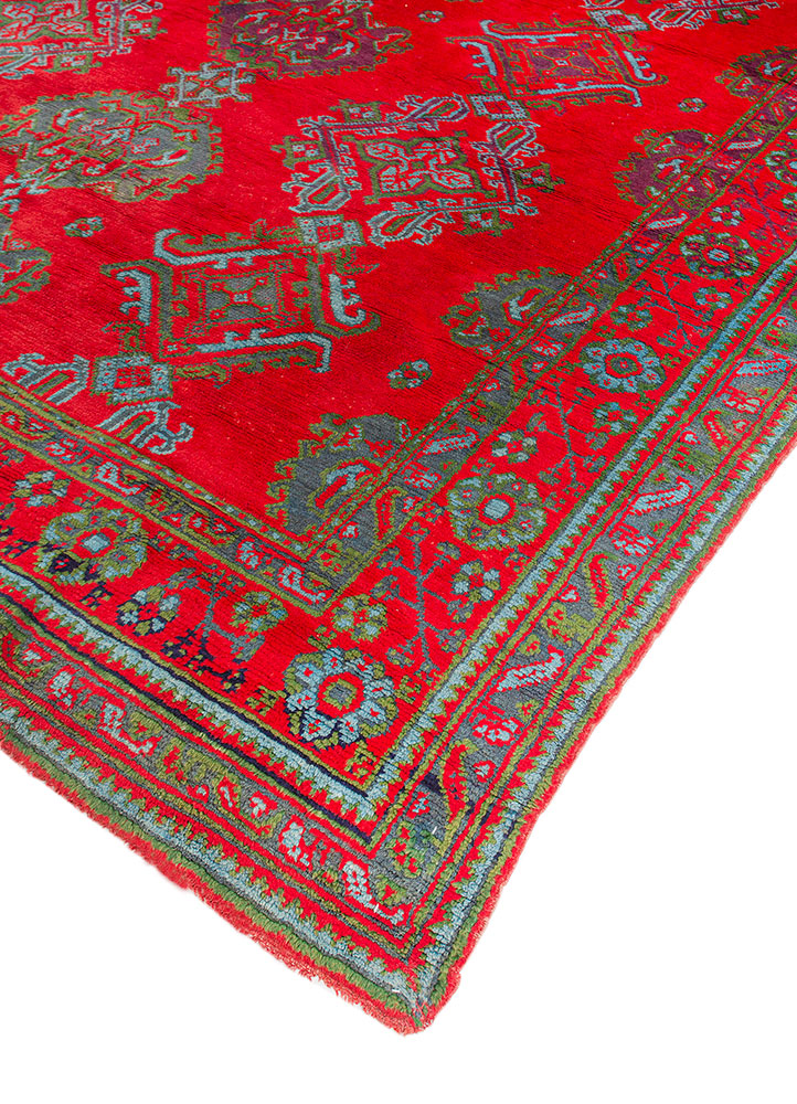 aalam red and orange wool hand knotted Rug - FloorShot