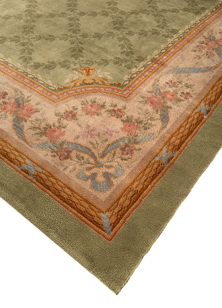 aalam green wool hand knotted Rug - FloorShot