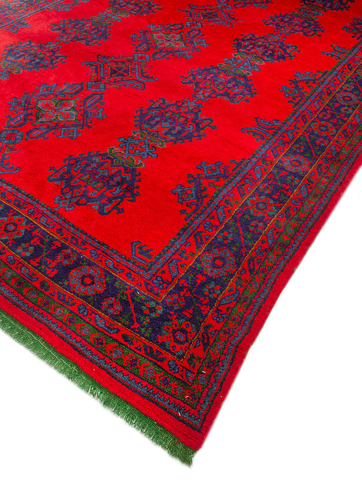 aalam red and orange wool hand knotted Rug - FloorShot