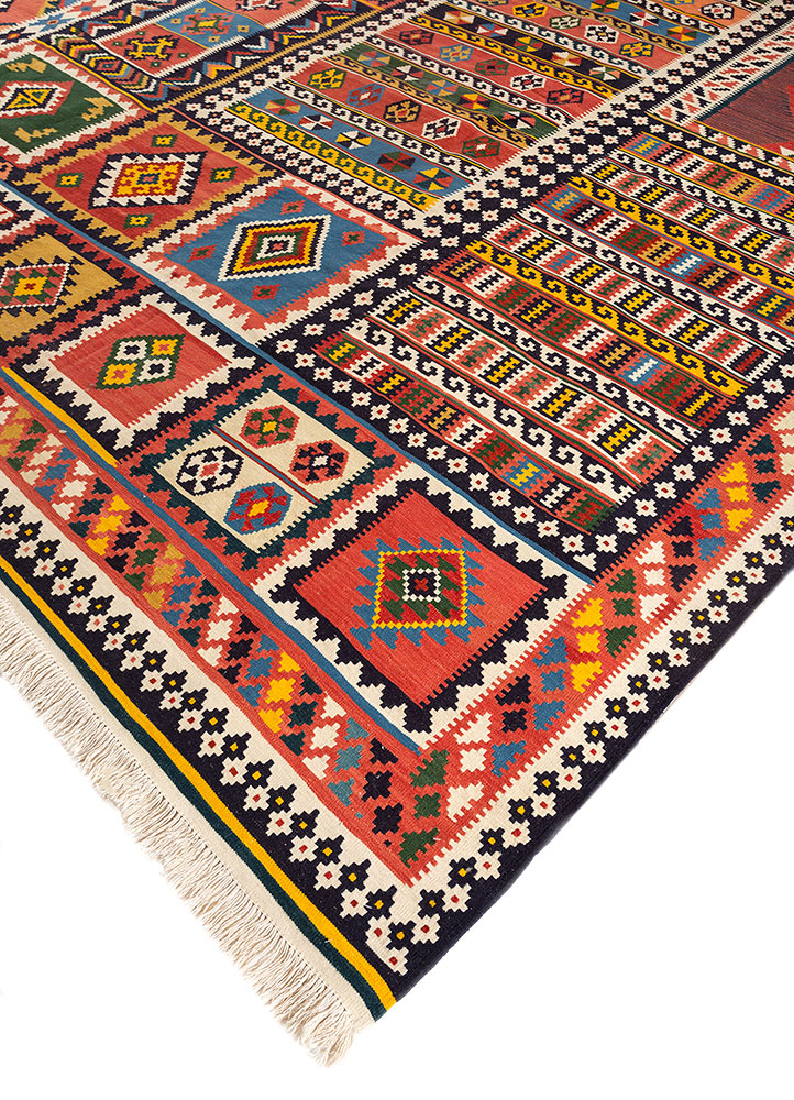 nayaab blue wool flat weaves Rug - FloorShot