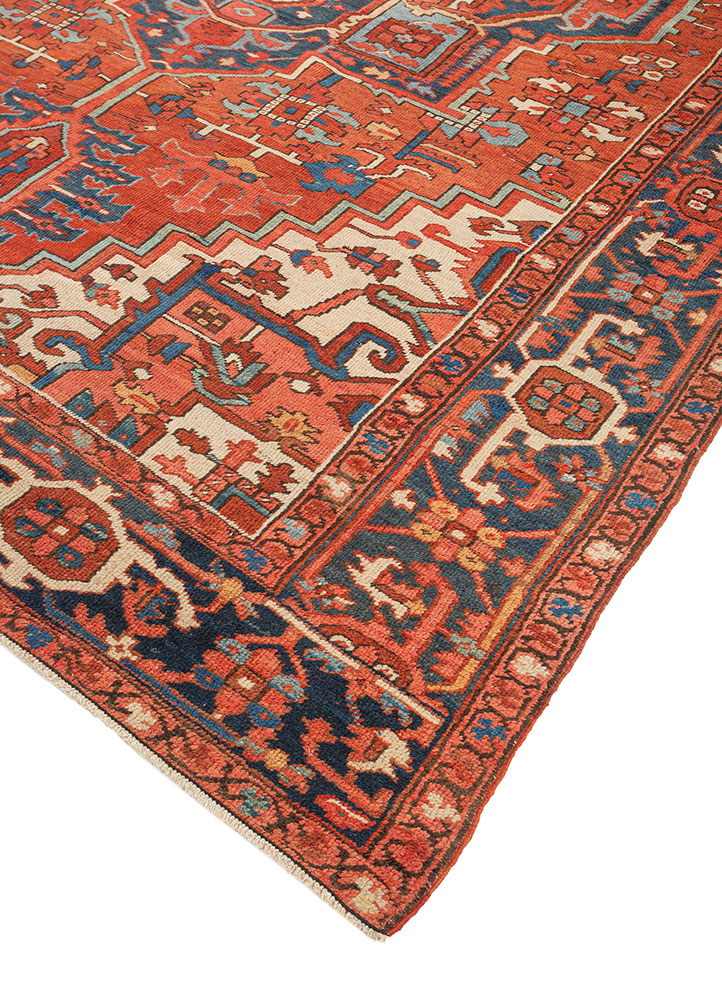 aalam red and orange wool hand knotted Rug - FloorShot