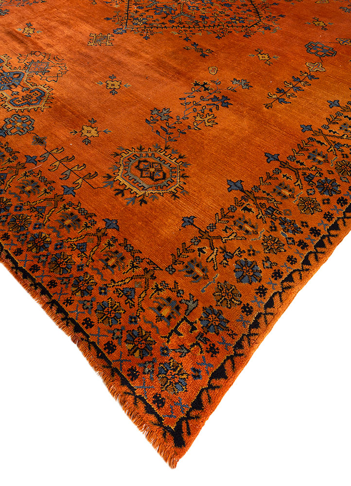 aalam red and orange wool hand knotted Rug - FloorShot