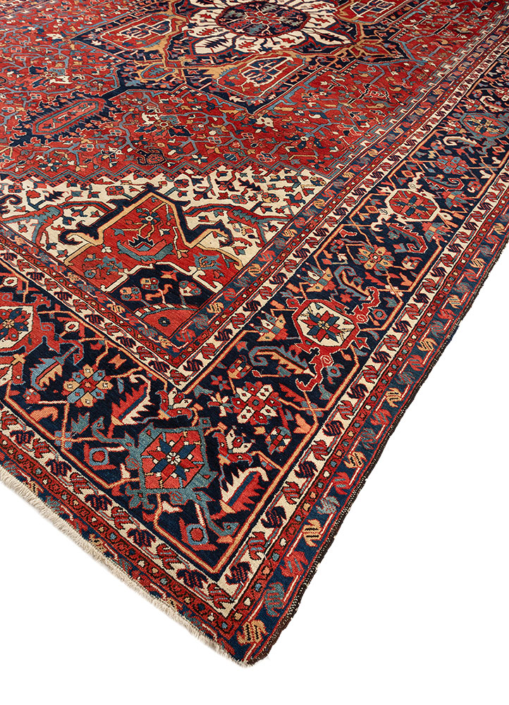 aalam red and orange wool hand knotted Rug - FloorShot