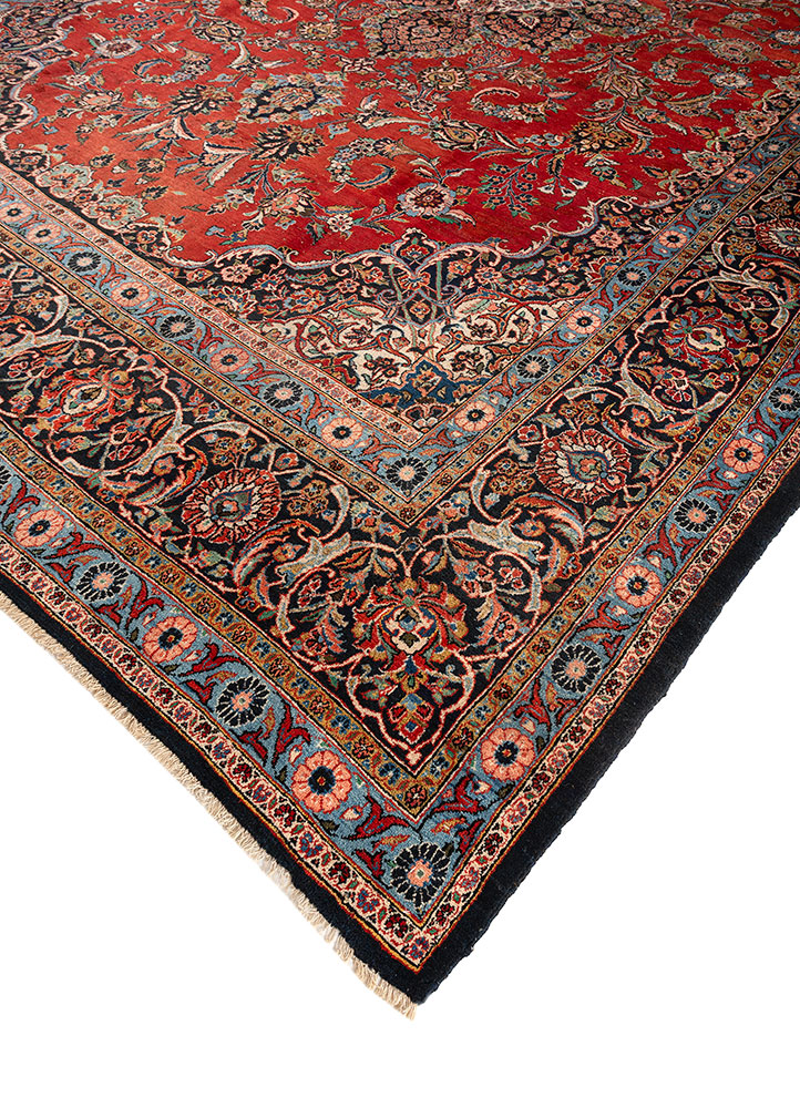 aalam red and orange wool hand knotted Rug - FloorShot