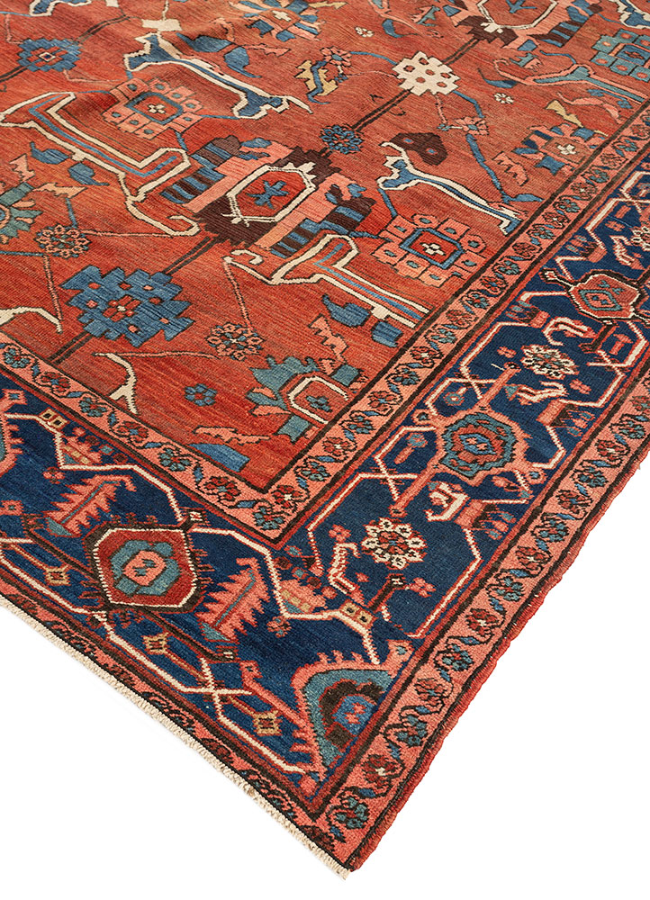 aalam red and orange wool hand knotted Rug - FloorShot