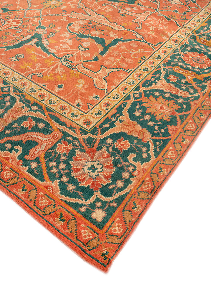 aalam red and orange wool hand knotted Rug - FloorShot