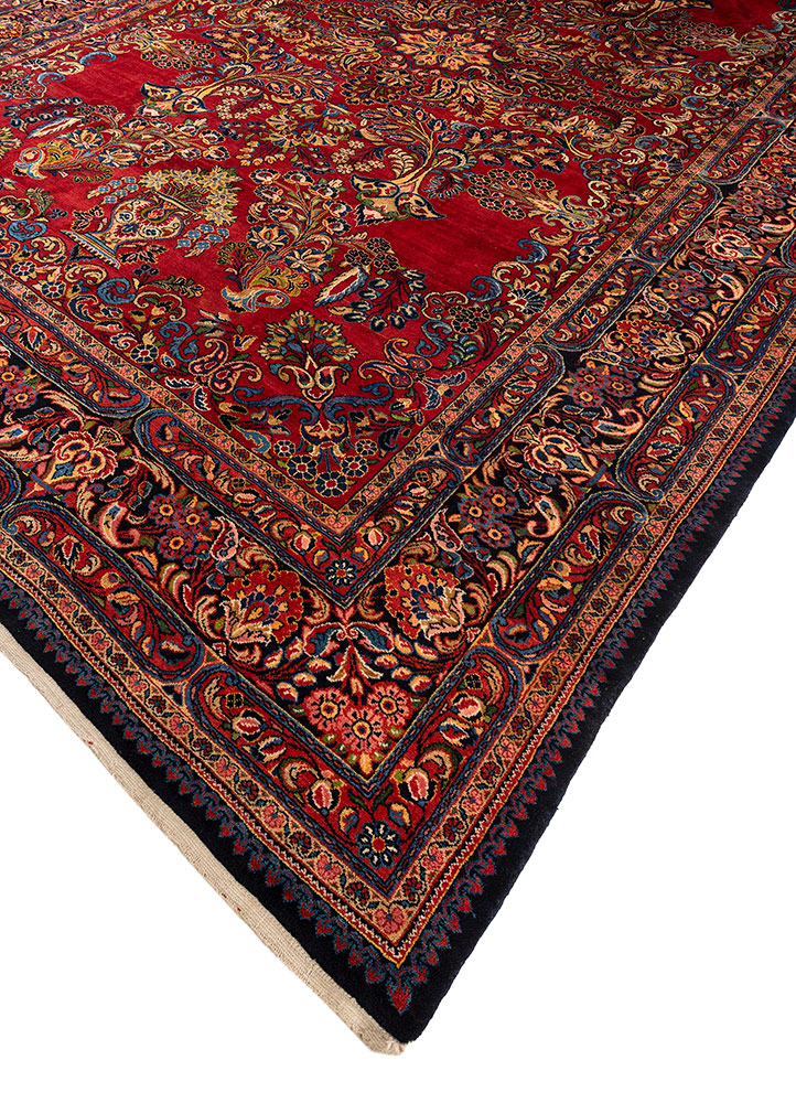 aalam red and orange wool hand knotted Rug - FloorShot