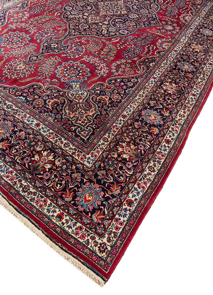 aalam red and orange wool hand knotted Rug - FloorShot