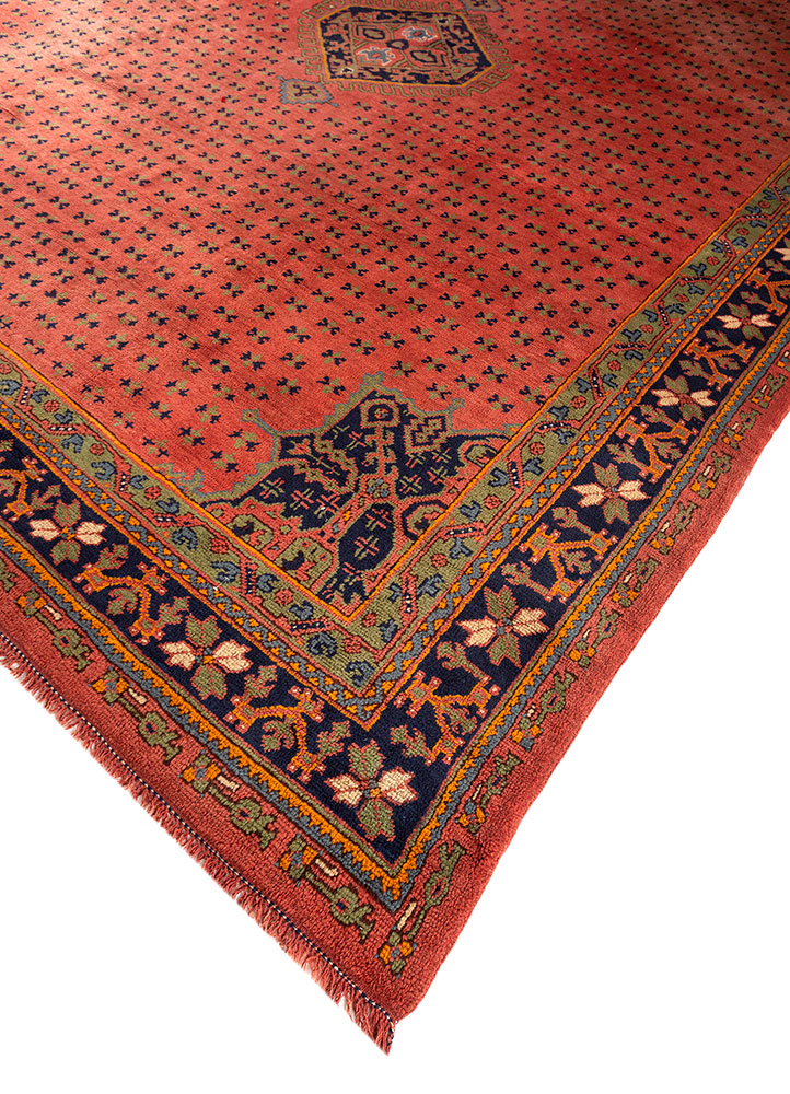 aalam red and orange wool hand knotted Rug - FloorShot