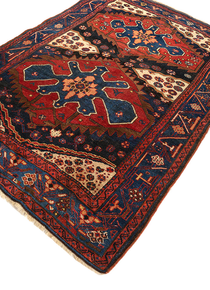 aalam red and orange wool hand knotted Rug - FloorShot