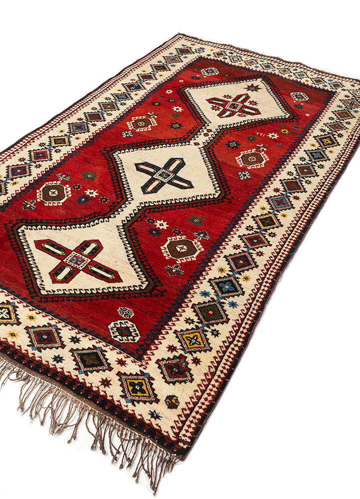 aalam red and orange wool hand knotted Rug - FloorShot