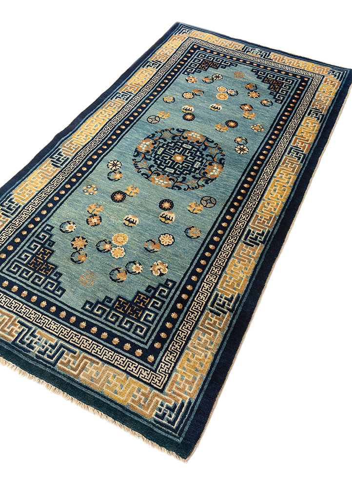 pechino blue wool hand knotted Rug - FloorShot