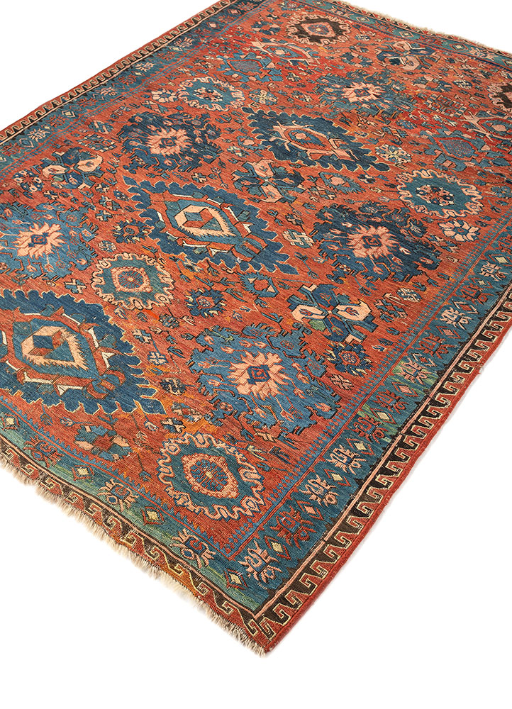 aalam red and orange wool hand knotted Rug - FloorShot