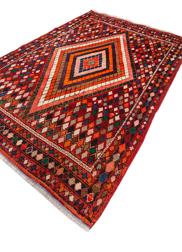 nuray red and orange wool hand knotted Rug - FloorShot