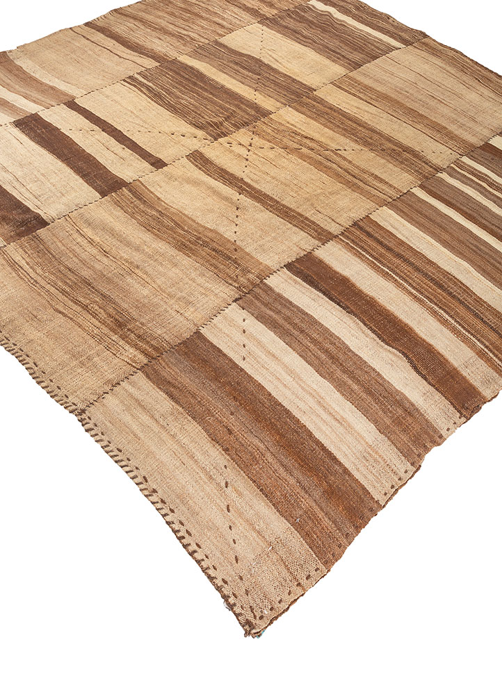 nayaab beige and brown wool flat weaves Rug - FloorShot