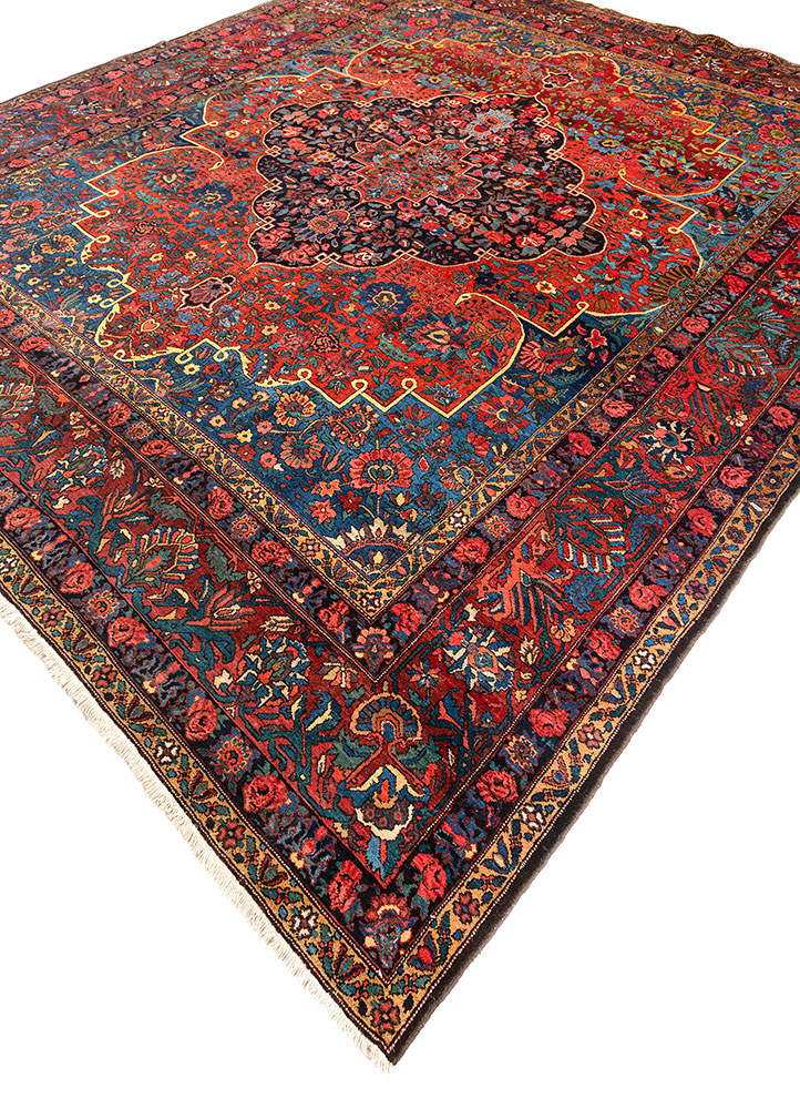 aalam red and orange wool hand knotted Rug - FloorShot