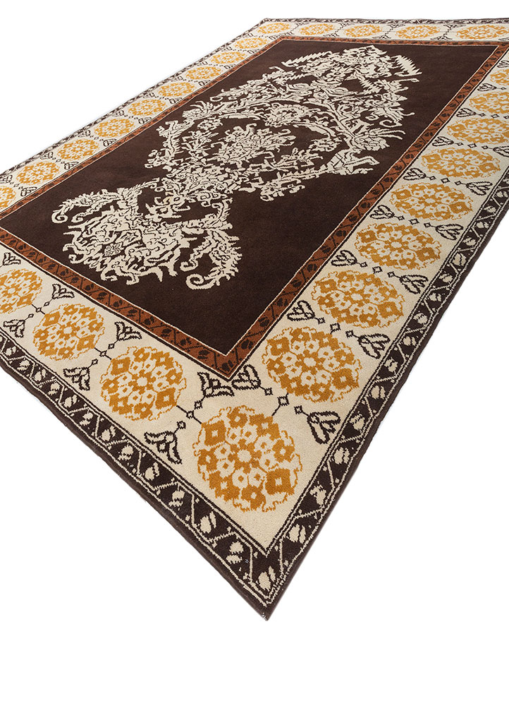 aalam beige and brown wool hand knotted Rug - FloorShot