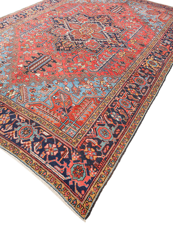 aalam red and orange wool hand knotted Rug - FloorShot