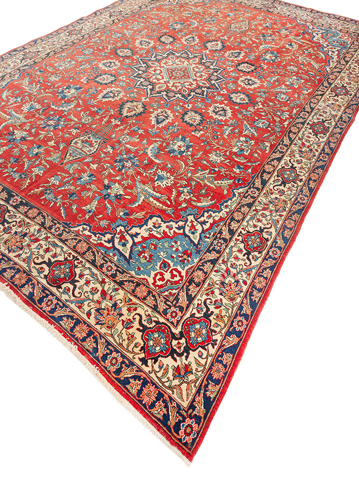 aalam red and orange wool hand knotted Rug - FloorShot