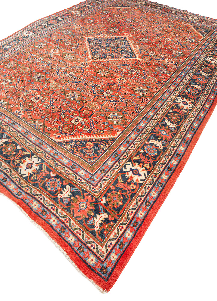 aalam red and orange wool hand knotted Rug - FloorShot