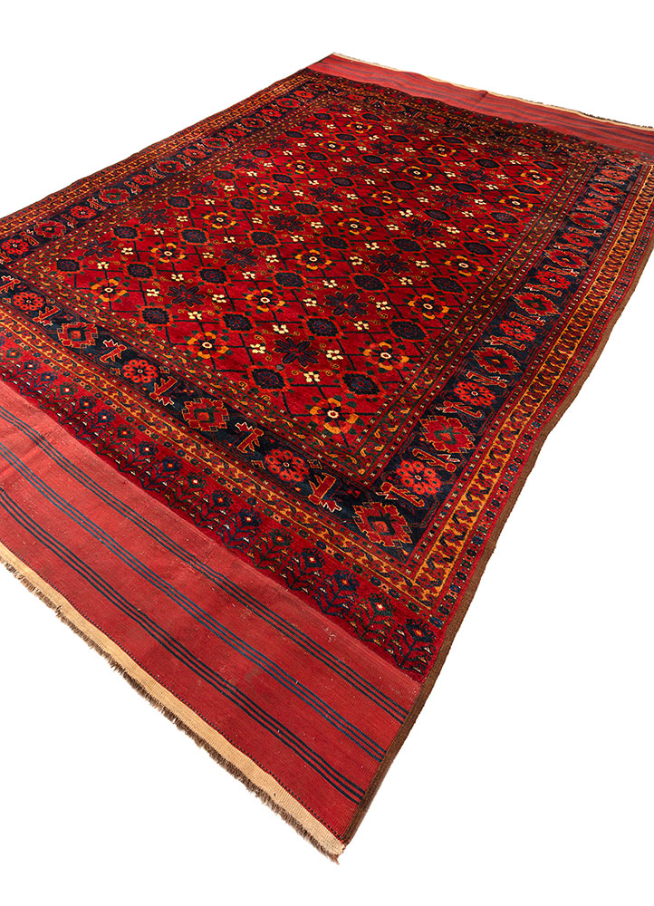 kiaan red and orange wool hand knotted Rug - FloorShot