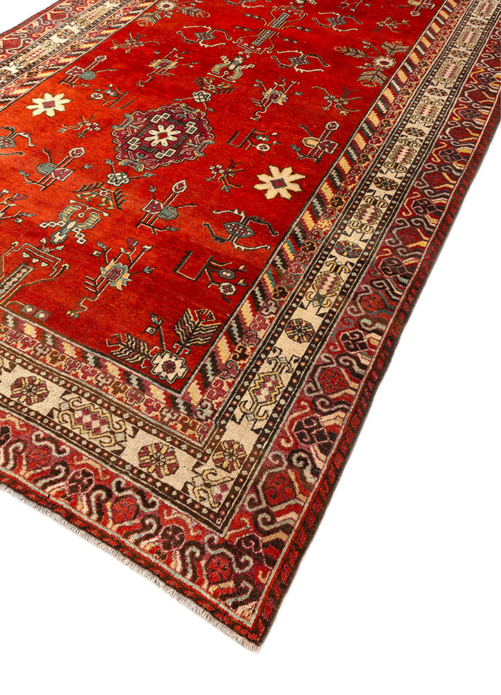 aalam red and orange wool hand knotted Rug - FloorShot