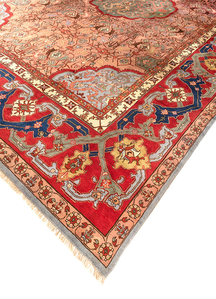 aalam red and orange wool hand knotted Rug - FloorShot
