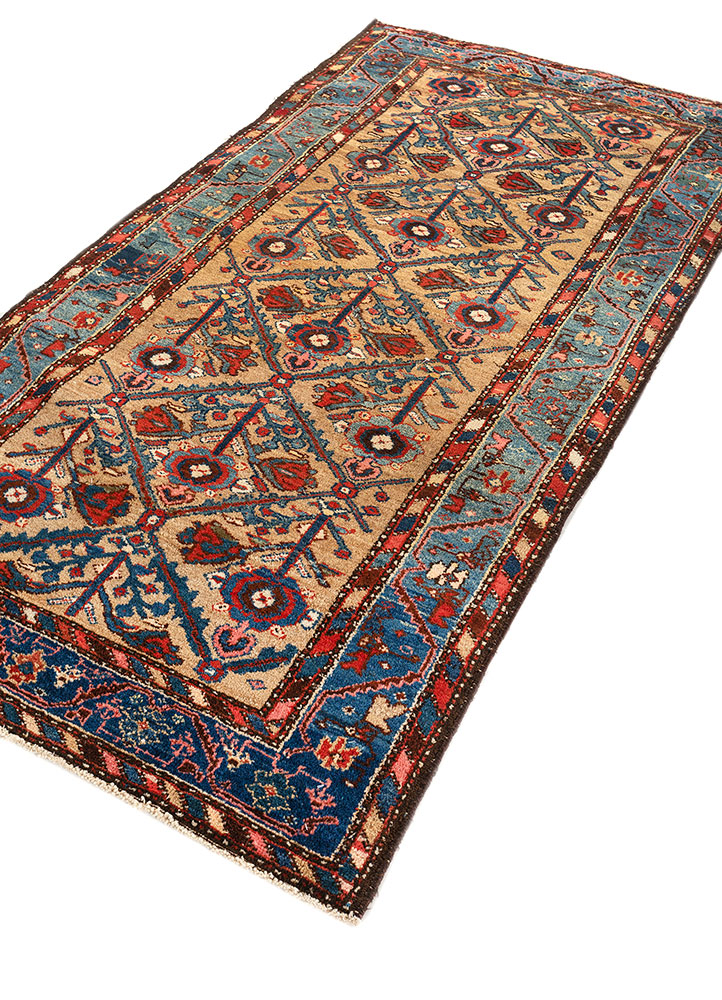 aalam beige and brown wool hand knotted Rug - FloorShot