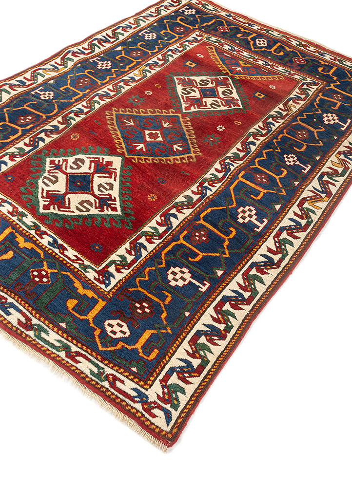 aalam red and orange wool hand knotted Rug - FloorShot