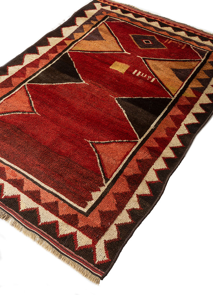 nuray red and orange wool hand knotted Rug - FloorShot