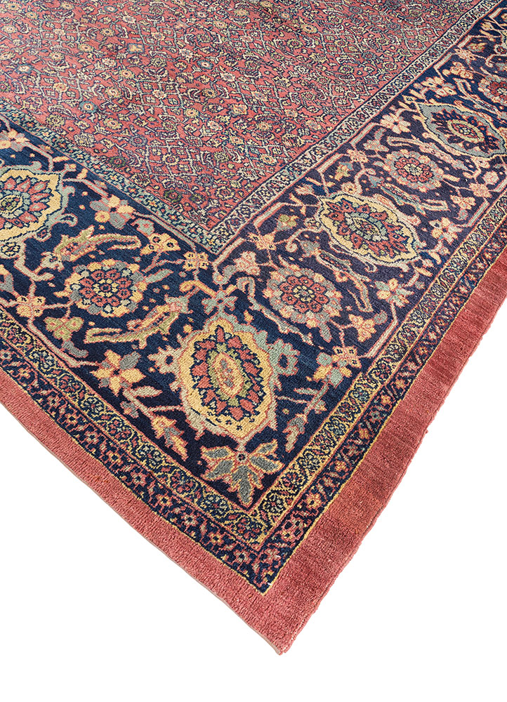 aalam red and orange wool hand knotted Rug - FloorShot