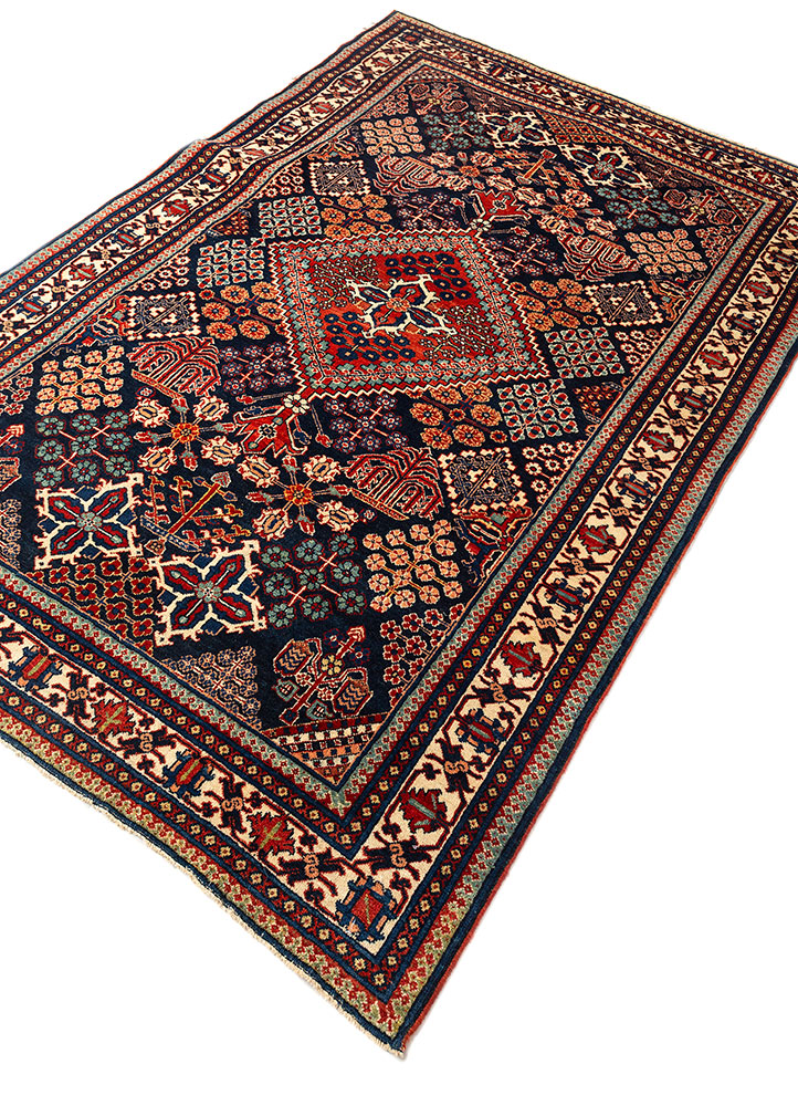 aalam blue wool hand knotted Rug - FloorShot