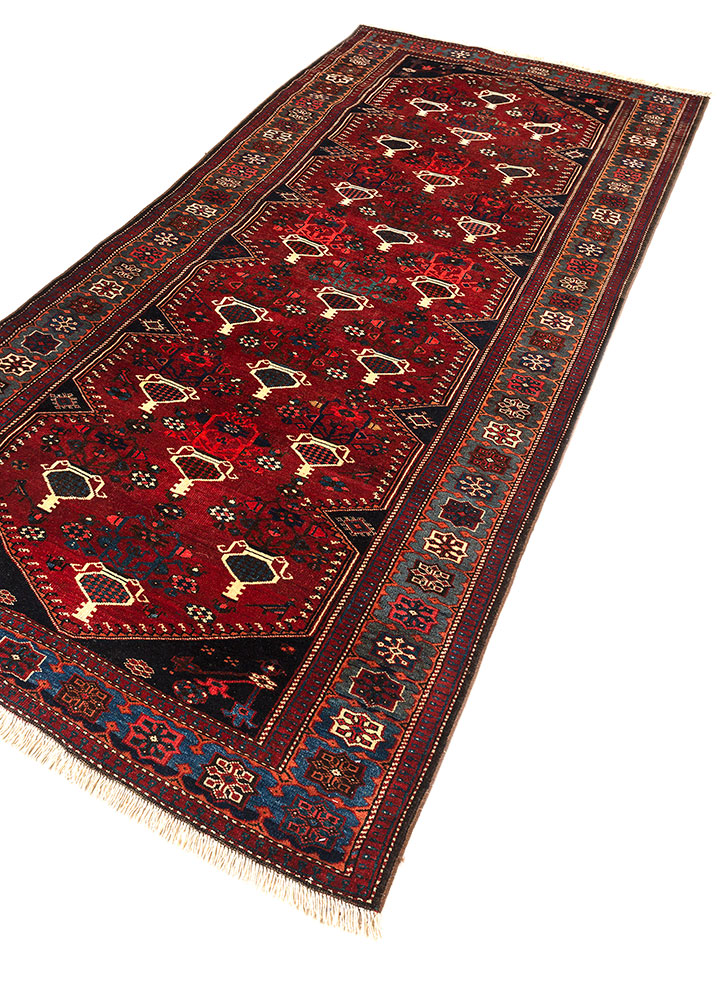 aalam red and orange wool hand knotted Rug - FloorShot