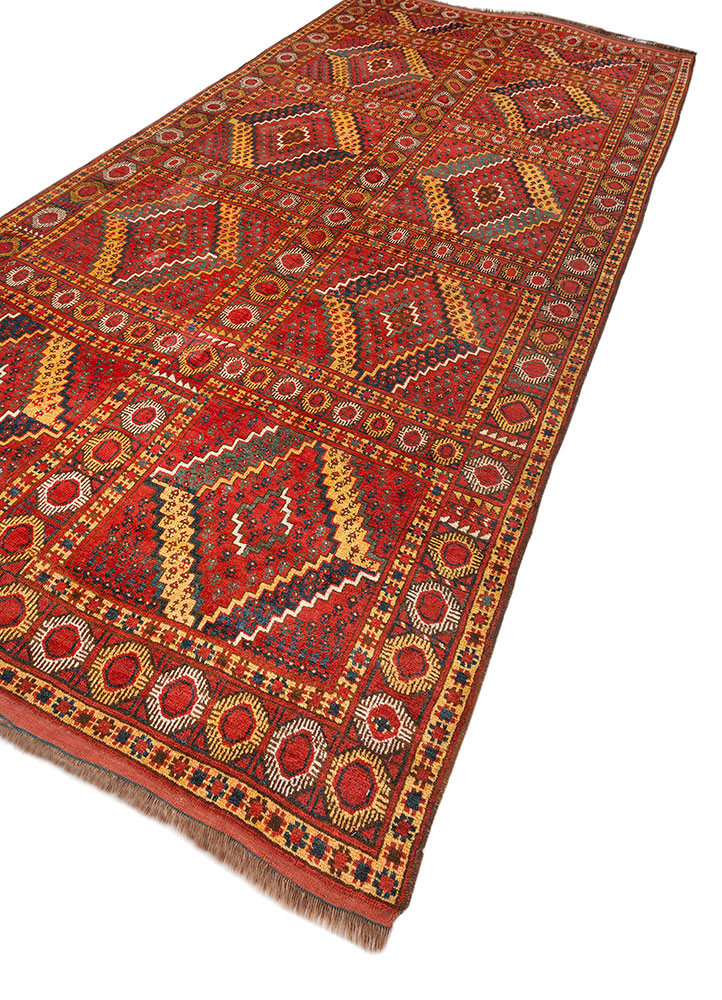 kiaan red and orange wool hand knotted Rug - FloorShot
