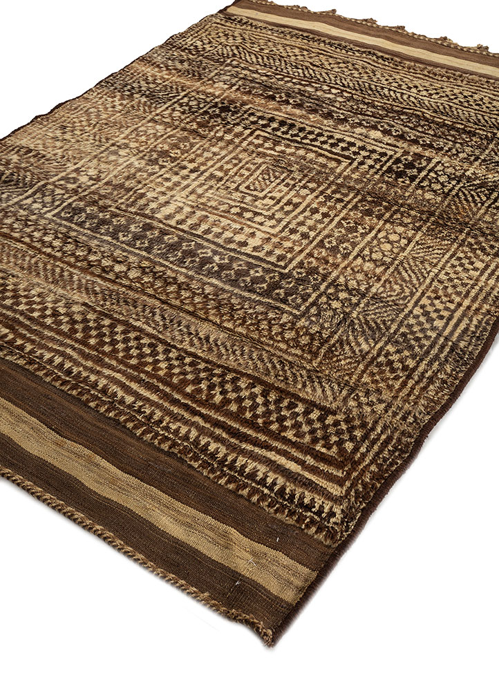 nuray beige and brown wool hand knotted Rug - FloorShot