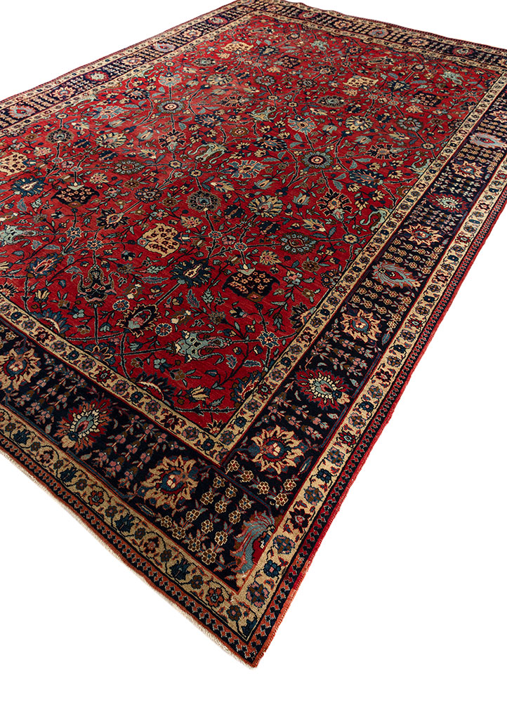 aalam red and orange wool hand knotted Rug - FloorShot
