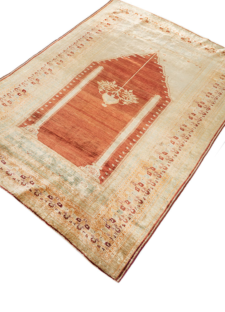 gulmarg red and orange silk hand knotted Rug - FloorShot
