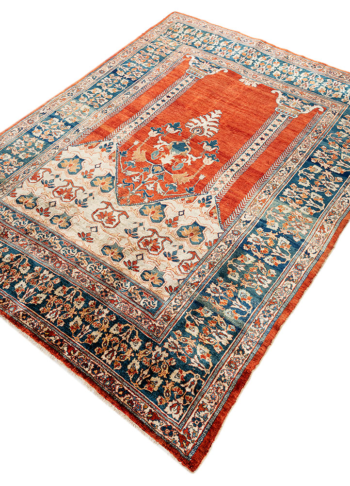 gulmarg red and orange silk hand knotted Rug - FloorShot