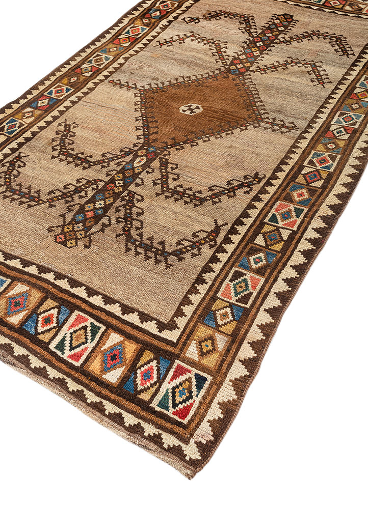 nuray beige and brown wool hand knotted Rug - FloorShot