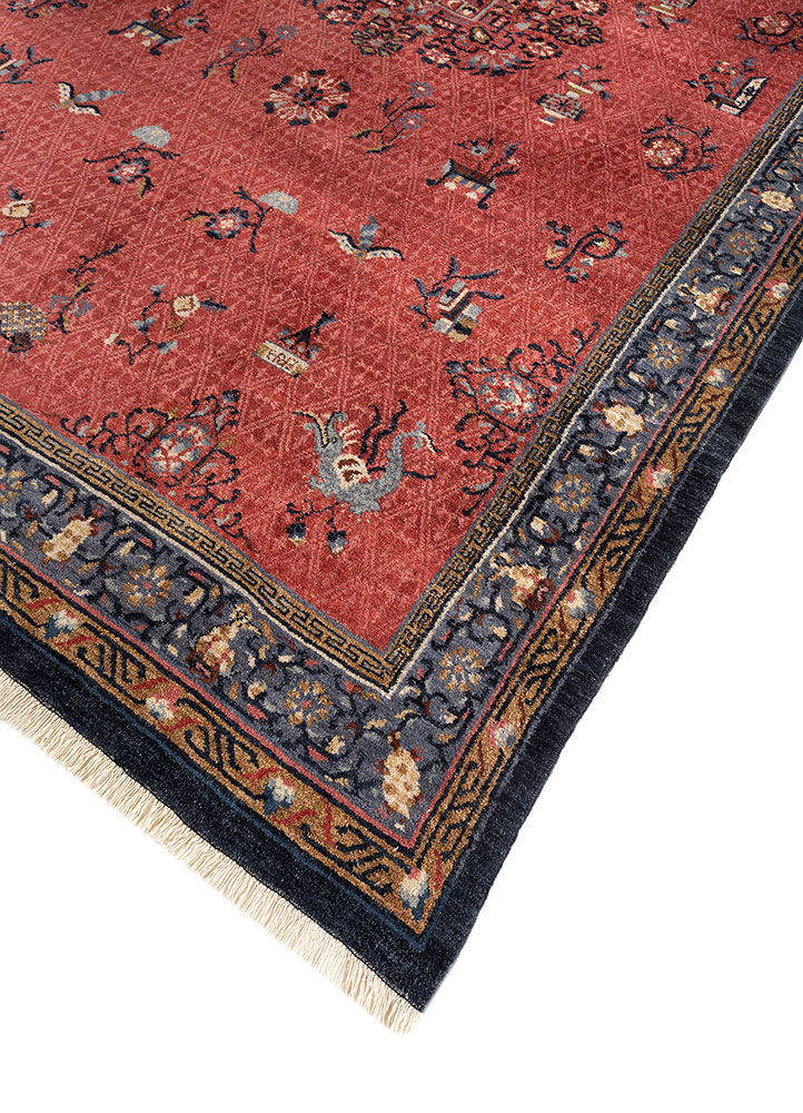 aalam red and orange wool hand knotted Rug - FloorShot