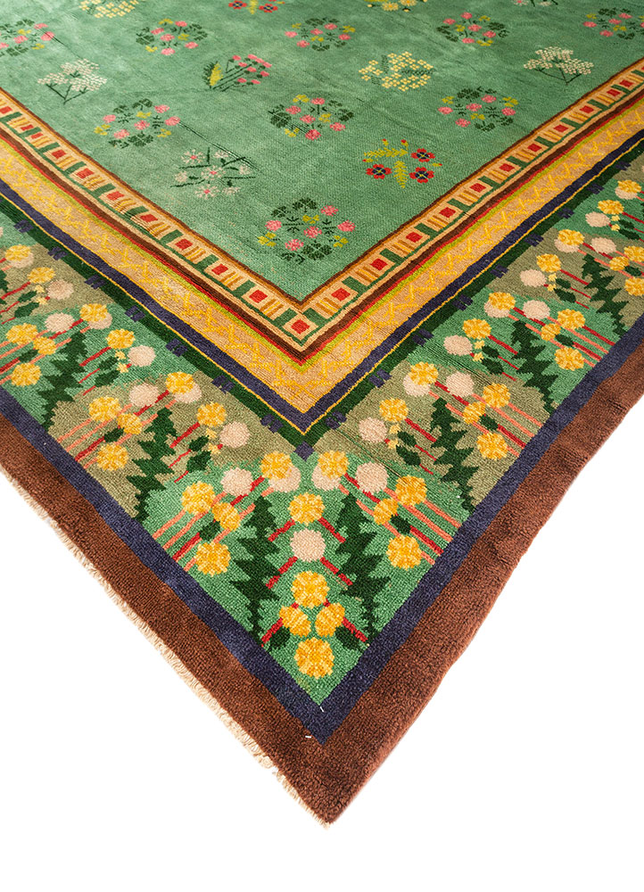 aalam green wool hand knotted Rug - FloorShot