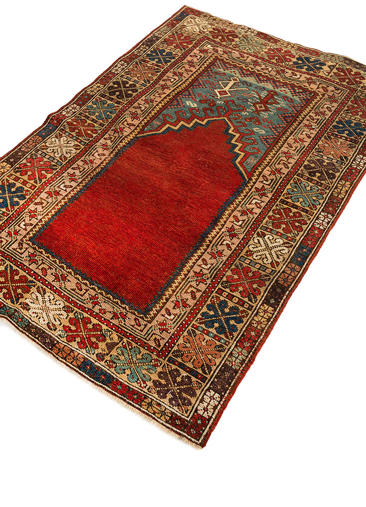 aalam red and orange wool hand knotted Rug - FloorShot