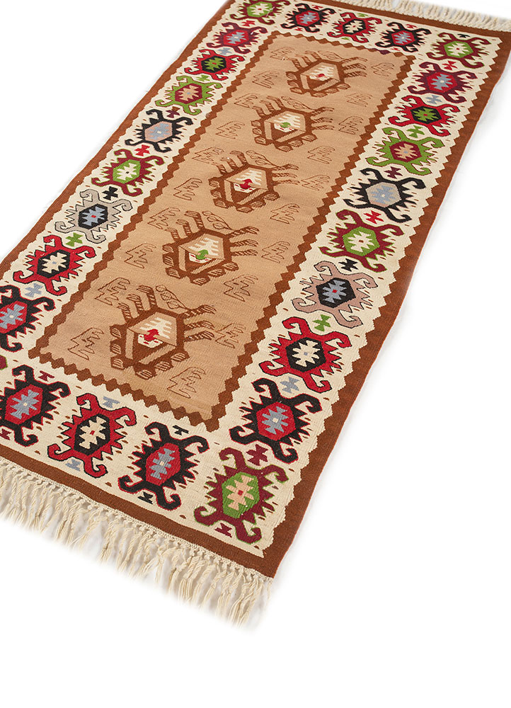 nayaab beige and brown wool flat weaves Rug - FloorShot