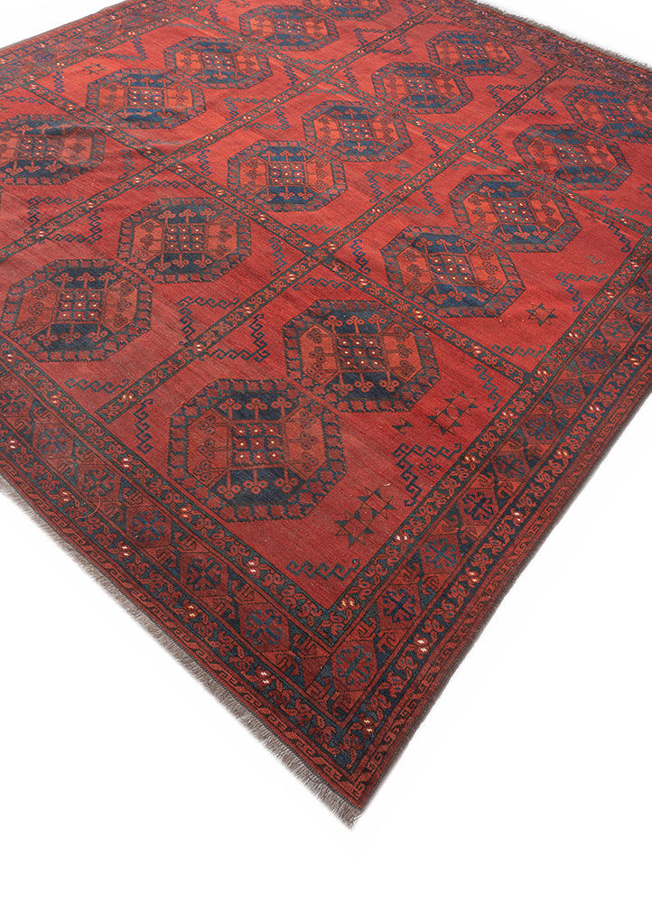 kiaan red and orange wool hand knotted Rug - FloorShot