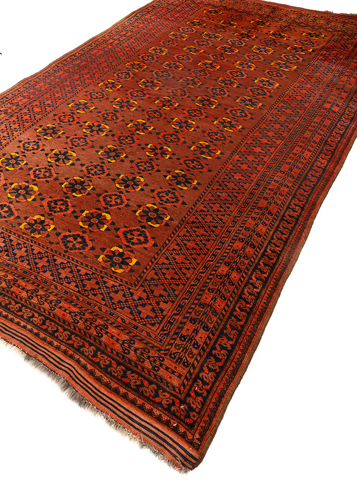 kiaan red and orange wool hand knotted Rug - FloorShot
