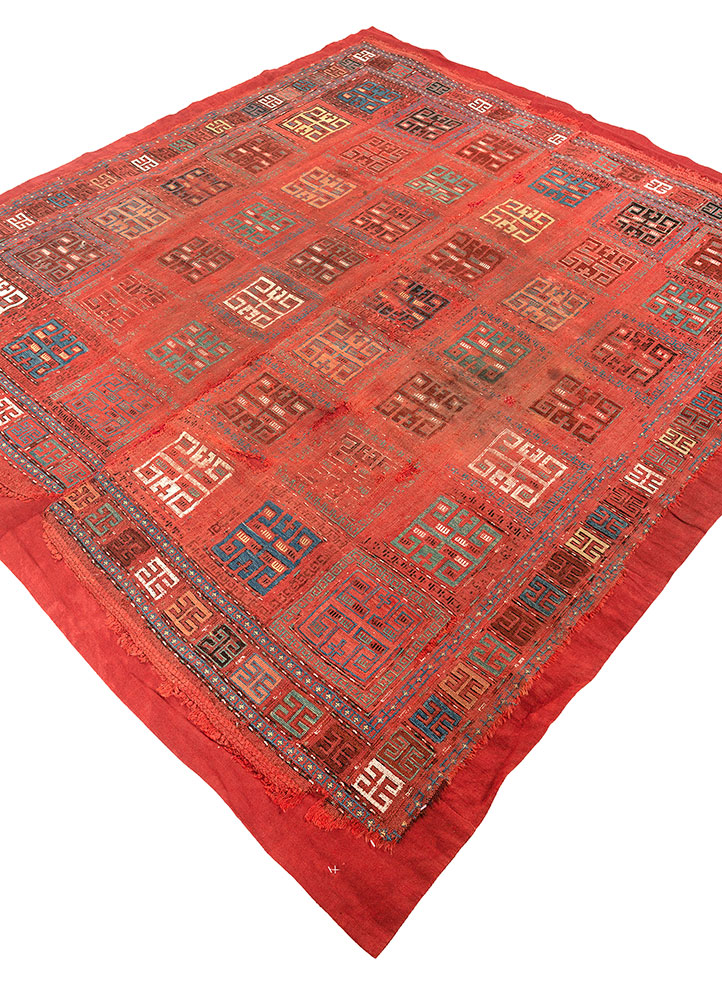 nayaab red and orange wool flat weaves Rug - FloorShot