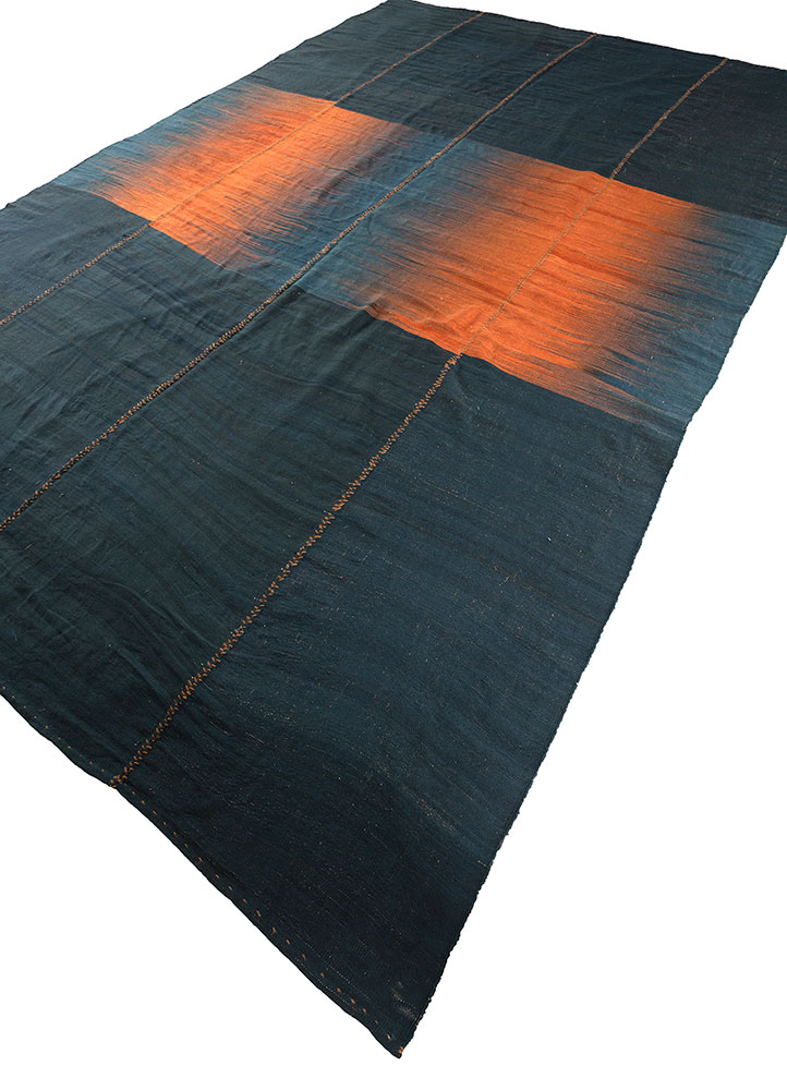 nayaab blue wool flat weaves Rug - FloorShot