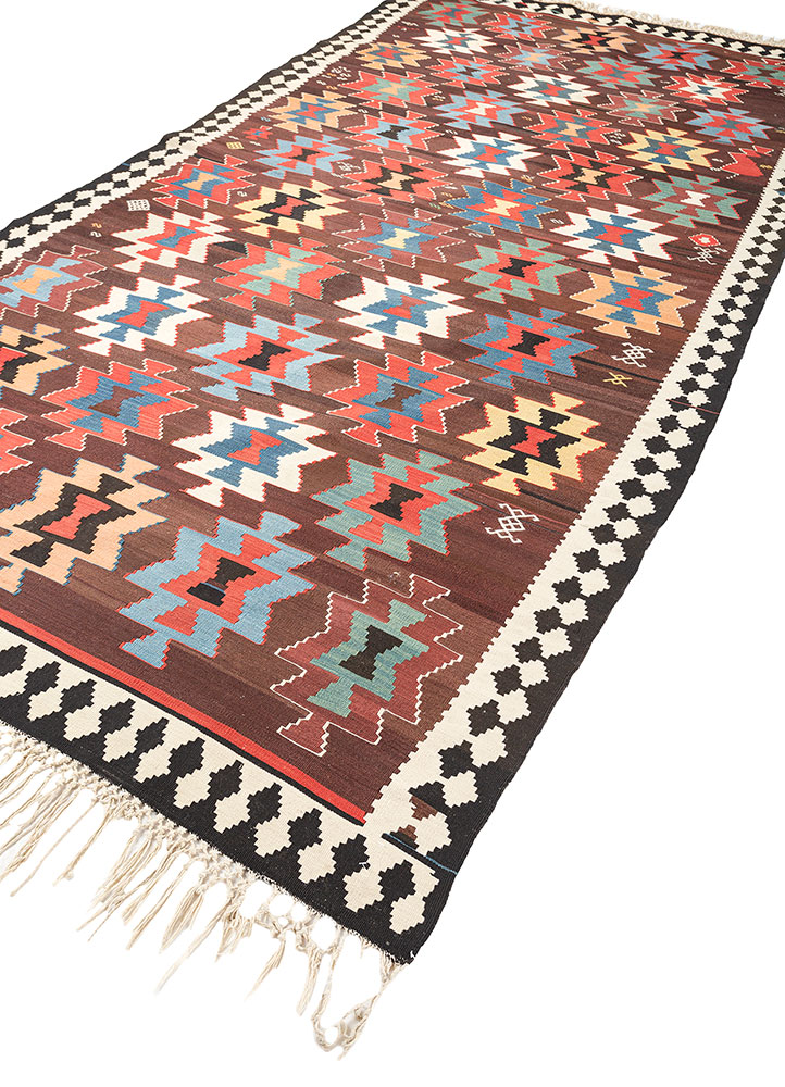 nayaab beige and brown wool flat weaves Rug - FloorShot