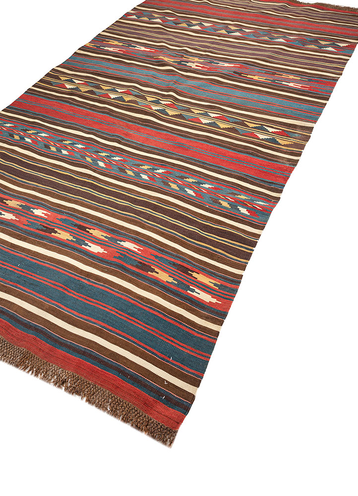 nayaab beige and brown wool flat weaves Rug - FloorShot